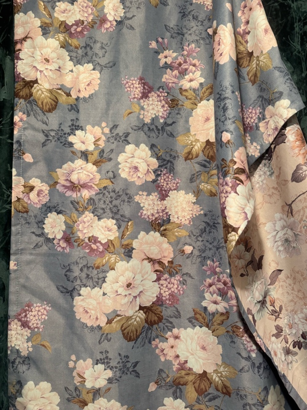 Floral Satin Fabric Panel in Dusty Blue and Blush